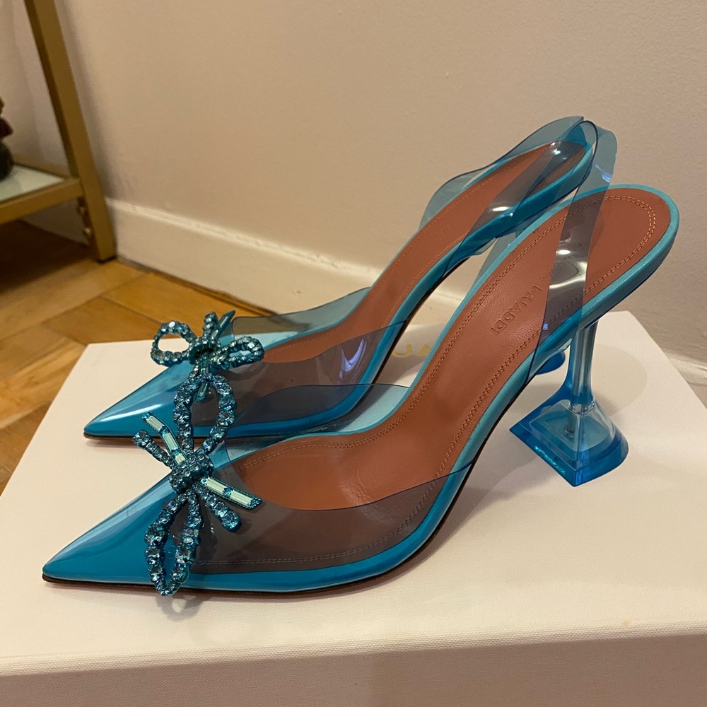 Amina Mouaddi Rosie glass sling back in Aqua.